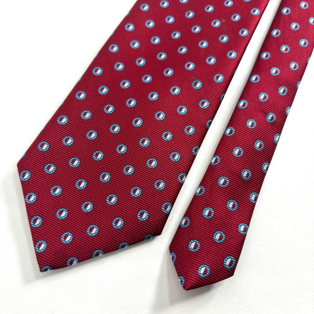 Brooks‎ Brothers Silk Tie Red Geometric Medallion Stain Resistant Woven England